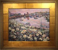 Painting of garden in Rockport, framed