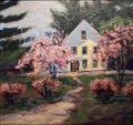 Bruce_Wood-Serinity-721 Painting of Springtime Blossoms with New England Home