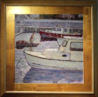 Cape Ann Rockport Painting: Lobster Boats, framed